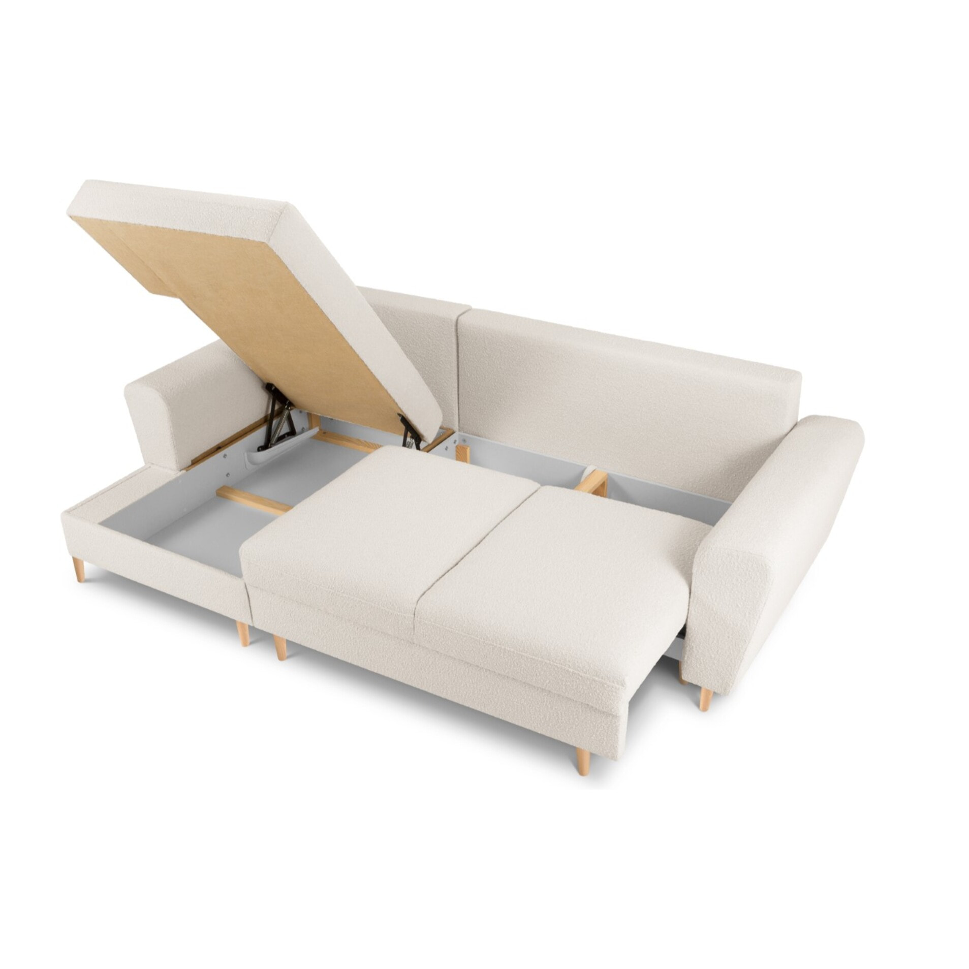 Canapé d'angle gauche convertible avec coffre de rangement "Kyoto" 4 places en bouclé beige