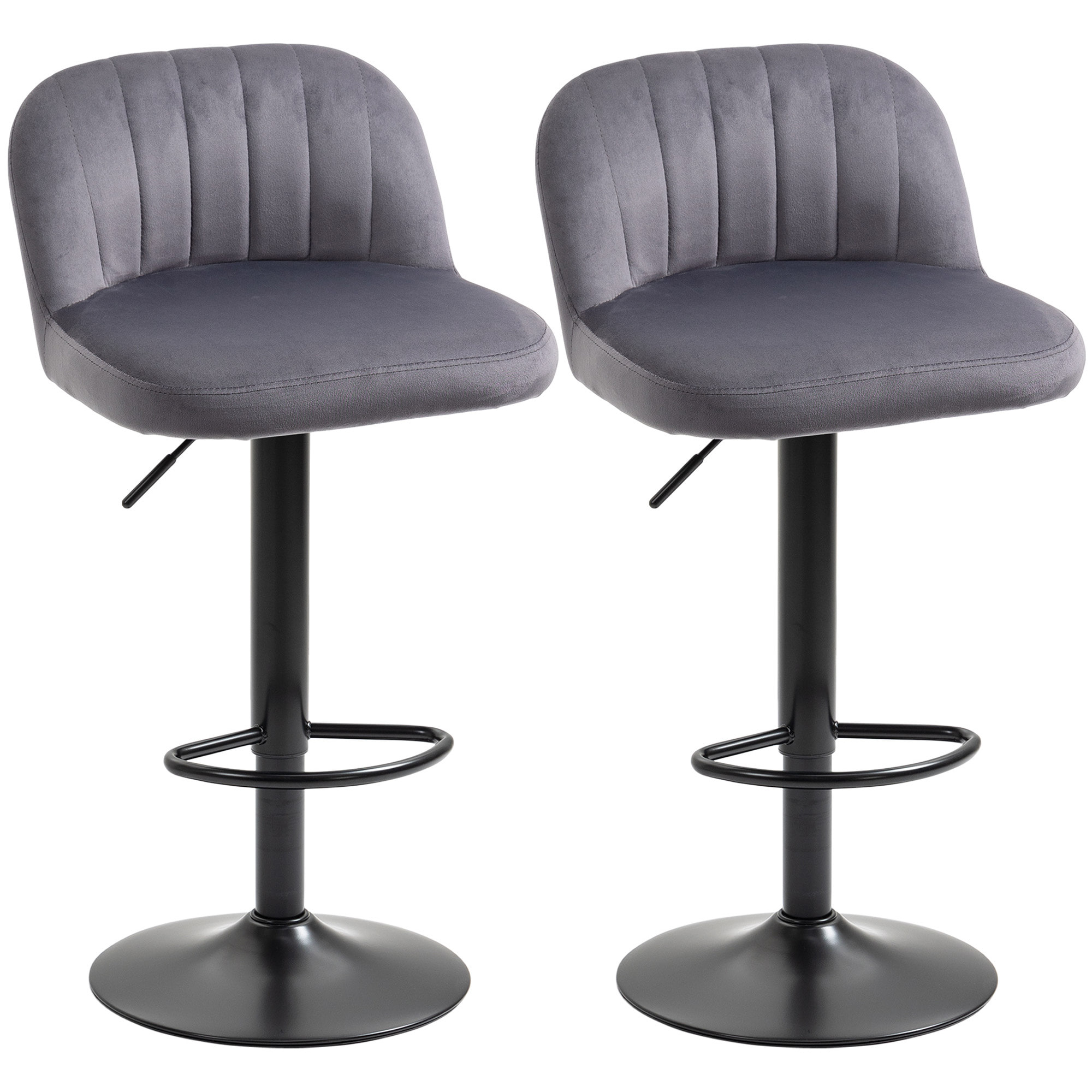 Lot de 2 tabourets de bar design contemporain velours gris métal noir