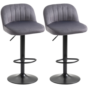 Lot de 2 tabourets de bar design contemporain velours gris métal noir