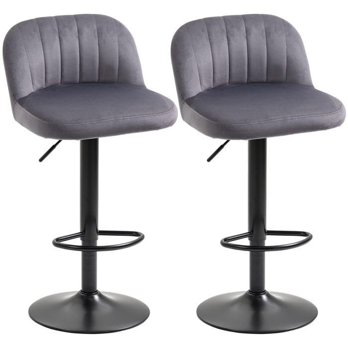 Lot de 2 tabourets de bar design contemporain velours gris métal noir