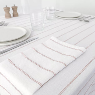 Nappe pur coton lavé motif jacquard blanc orange Rimini terracotta
