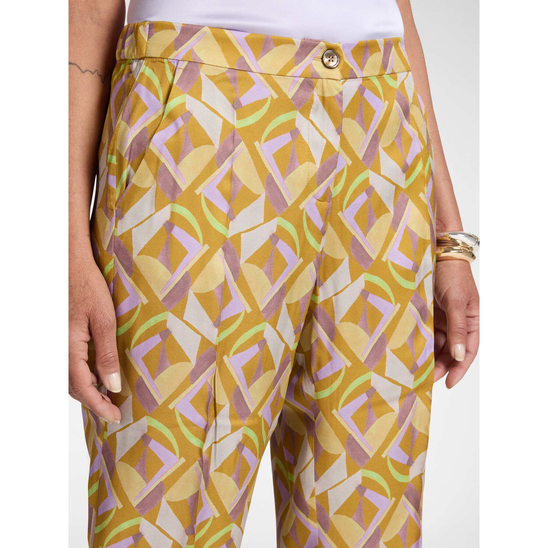 Elena Mirò - Pantalones cropped estampados - Amarillo