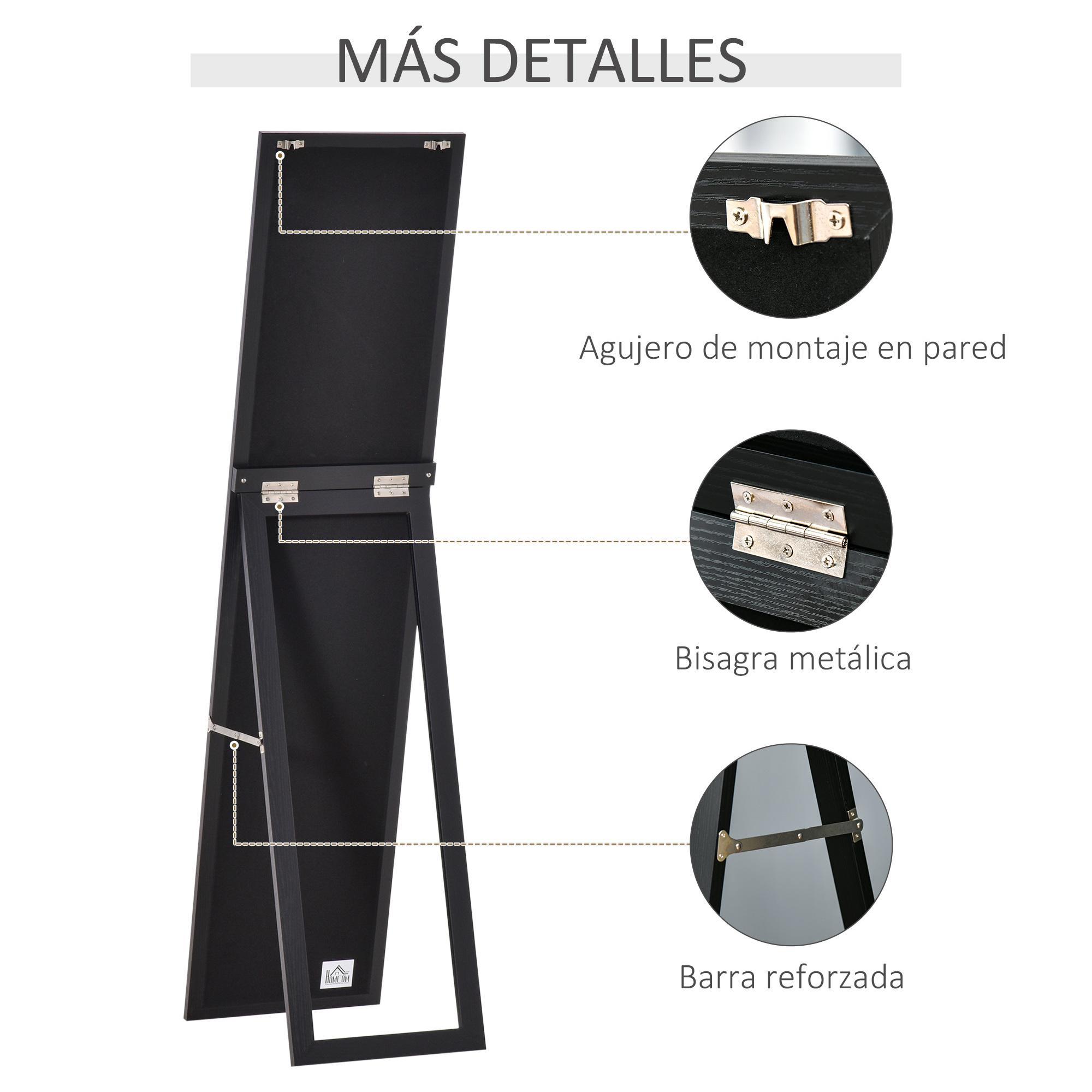 Espejo de Pie Cuerpo Entero Espejo de Pared Rectangular con 2 Formas de Uso Moderno para Pasillo Dormitorio Sala de Estar 37x37x154 cm Negro