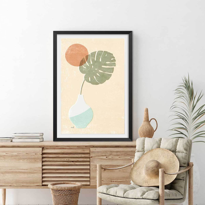 Affiche Monstera blush Affiche + cadre en bois - Noir