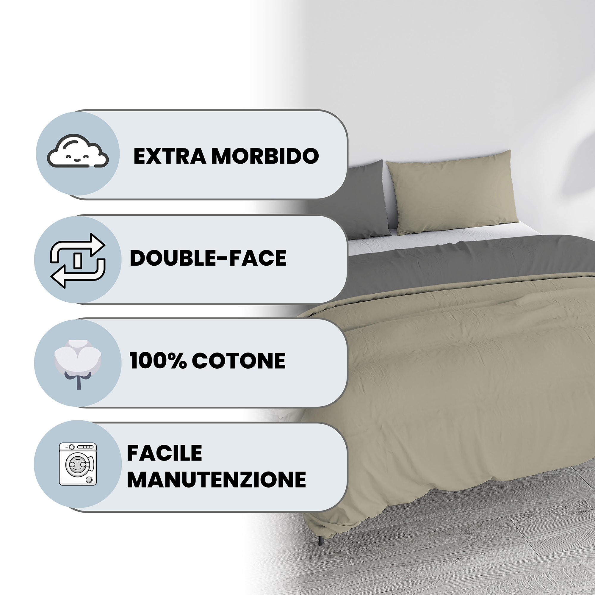 PARURE COPRIPIUMINO NATURAL COLOR MATRIMONIALE - 100% COTONE MADE IN ITALY