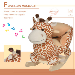 Jouet à bascule modèle girafon ceinture de sécurité fonction musicale 32 pistes marron beige