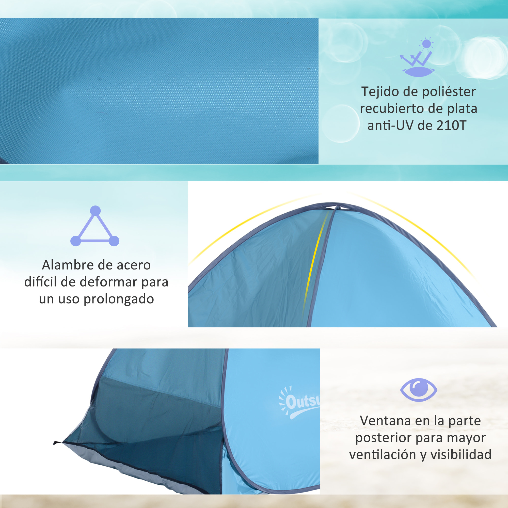 Tienda De Campaña de Poliéster Acero 200x150x115cm Azul