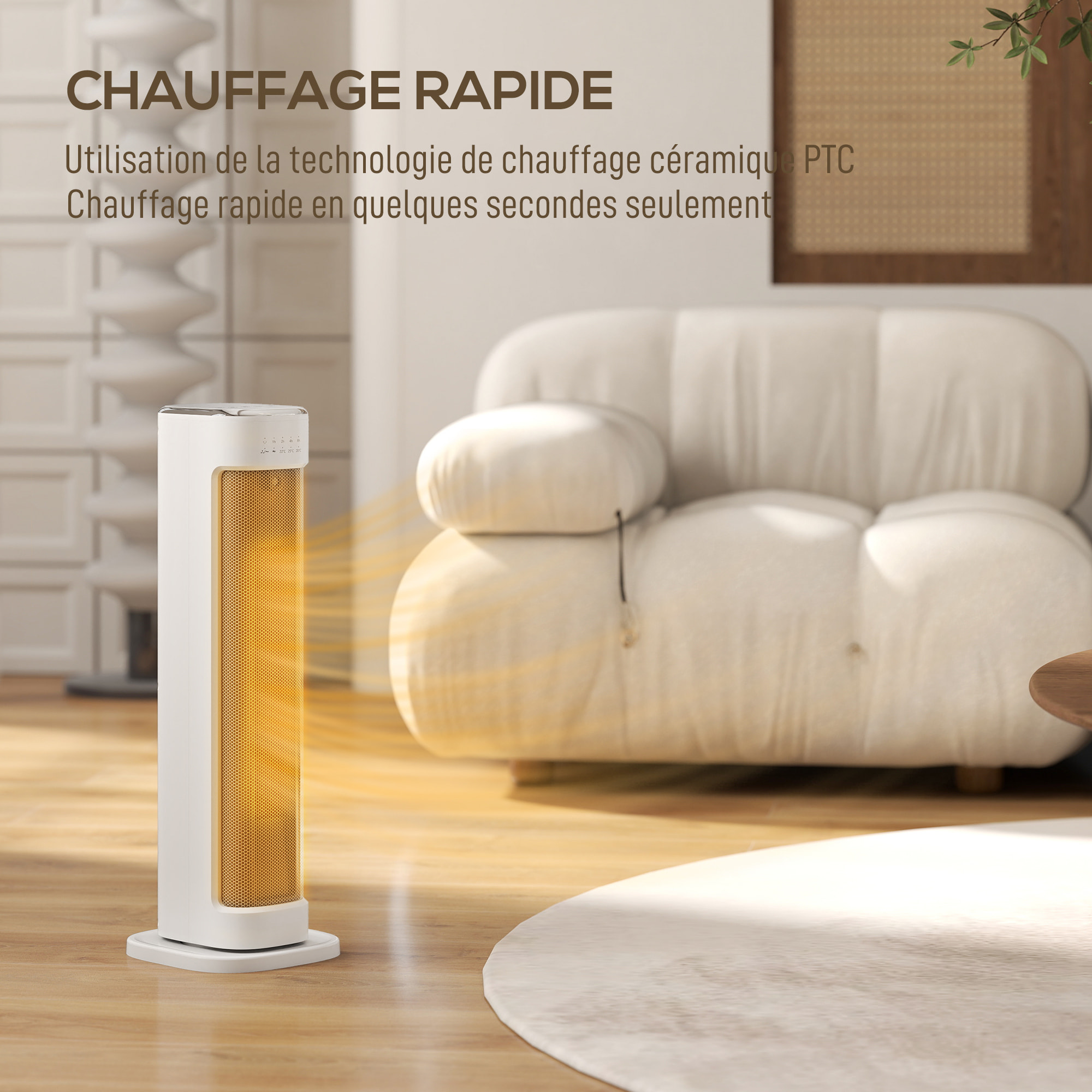 Chauffage d'appoint céramique PTC - radiateur électrique soufflant oscillant 1200-2000W timer télécommande - blanc