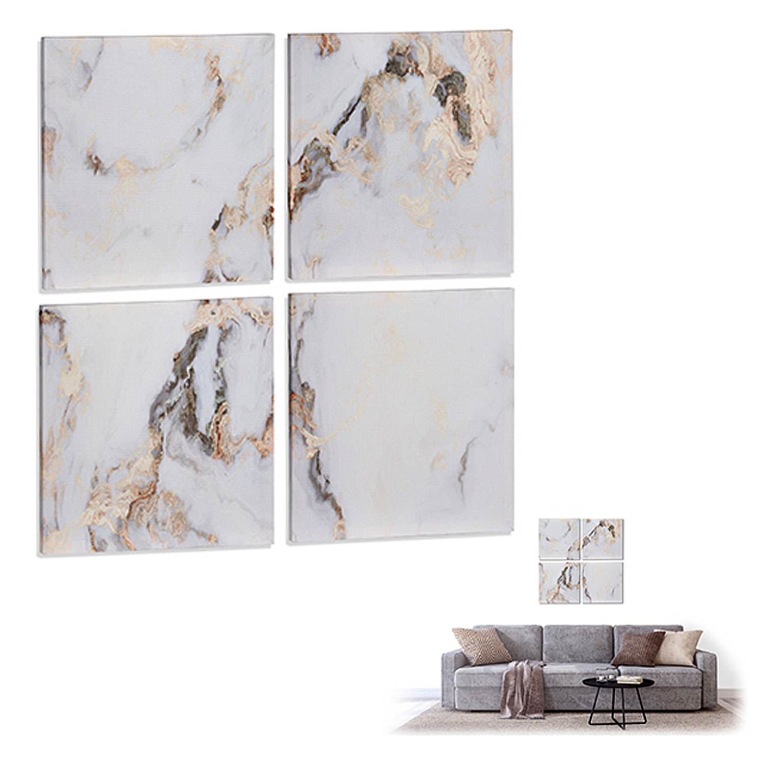Tela 4 pezzi marmo bianco 35x35cm