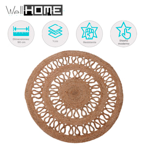 Alfombra redonda de yute trenzado - Diseño calado de 2 líneas 90cm