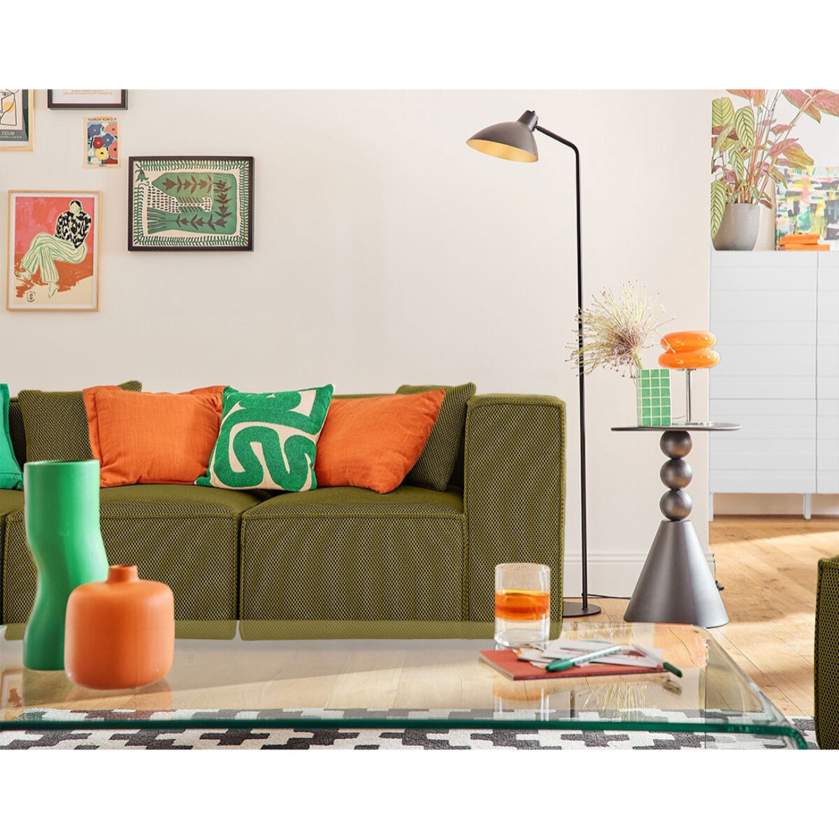 Arty - canapé modulable d'angle gauche 5 places - en tissu mailles 3D - Vert Olive