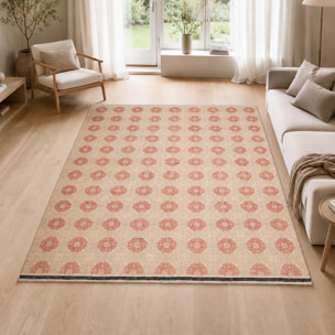 Tapis salon, motif nature floral, artisanal noué main en laine