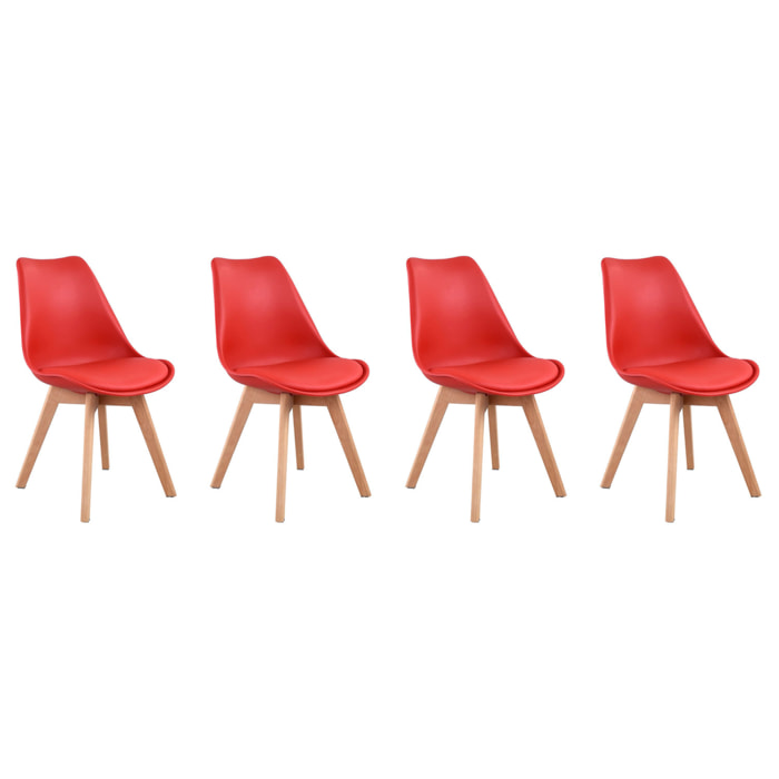Lot de 4 chaises scandinaves NORA rouge avec coussin
