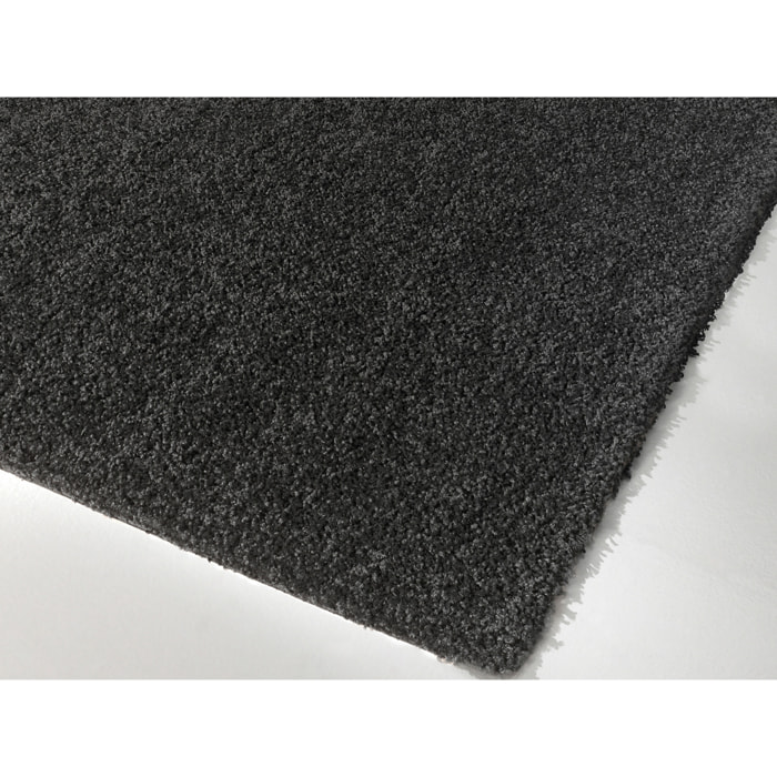 Uni - tapis de salon en laine artificielle noir
