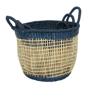 SET DE 3 PANIERS NATUREL &BLEU EN SEAGRASS DIA35X 28/32X26/29X24CM