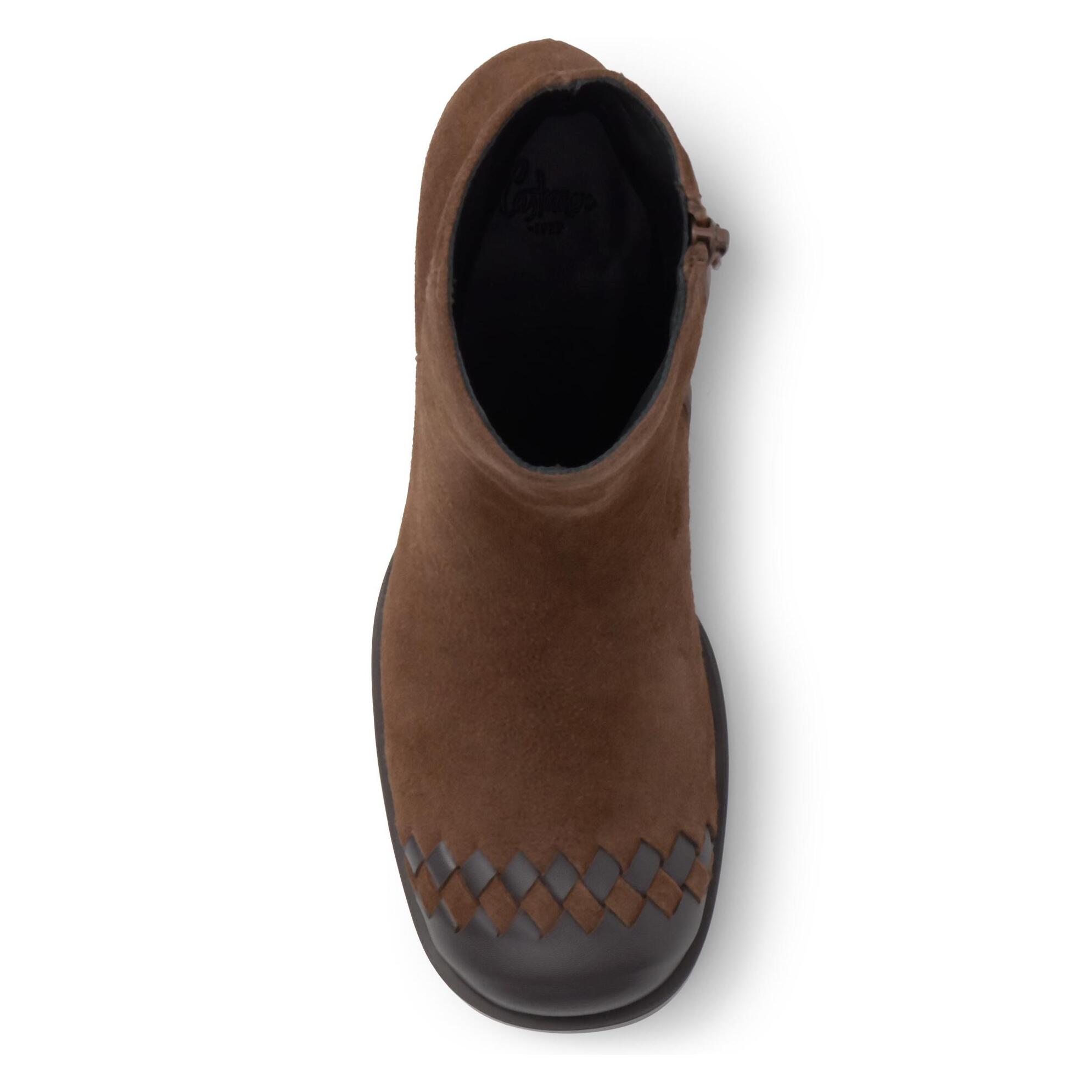 Botín de tacón Nadia en ante y cuero trenzados con cierre de cremallera