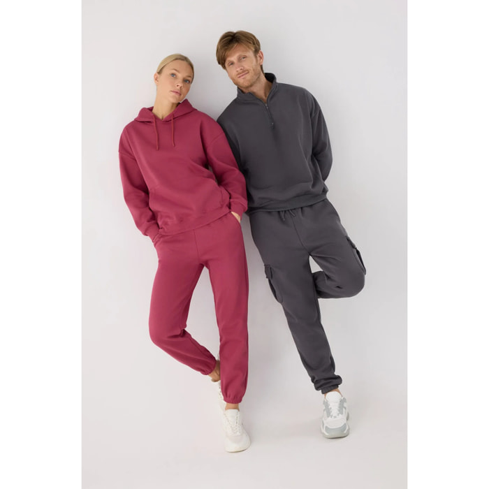 Sudadera deportiva hombre afelpada semi cremallera gris marengo