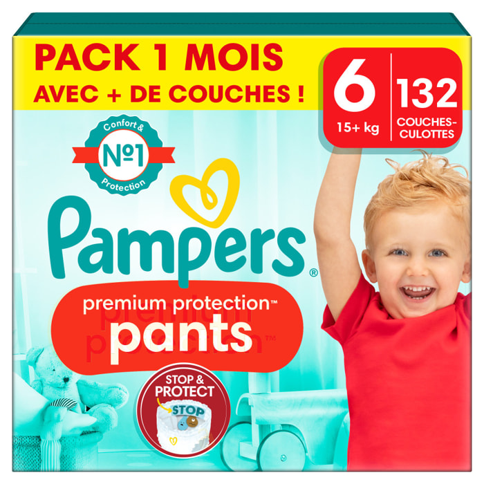 132 Couches-Culottes Pampers Premium Protection, Taille 6, 15+ kg