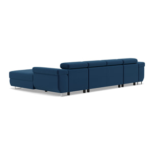 Pablo - canapé panoramique en U - 7 places - convertible avec coffres et têtières réglables - en velours - Bleu nuit