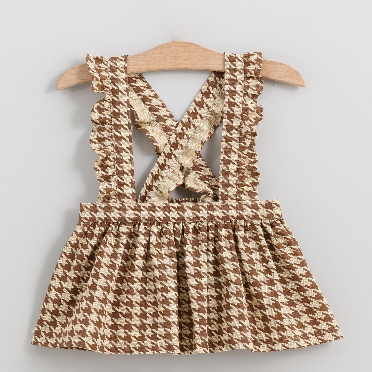 Falda tirantes volante pata gallo beige