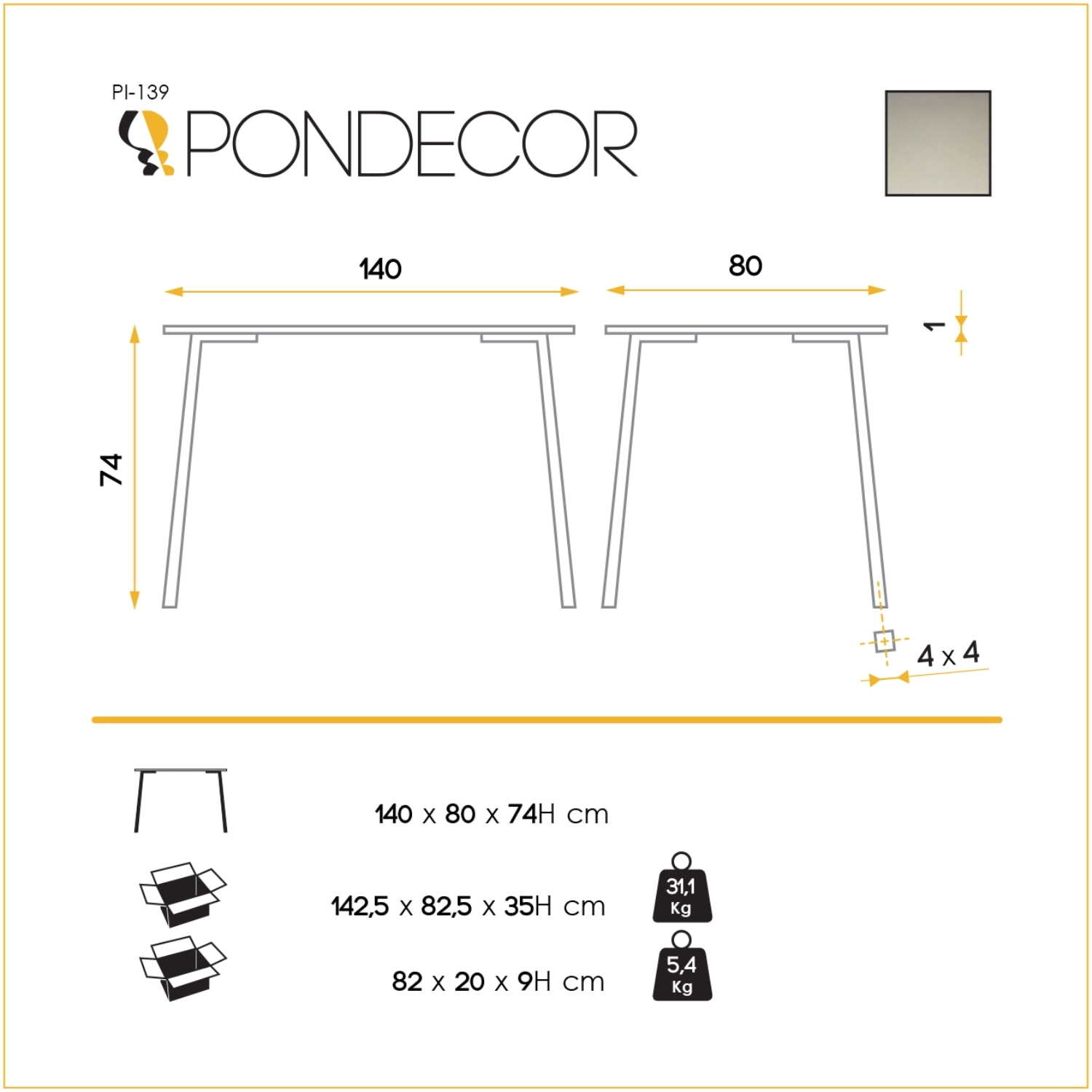 Mesa fija – Cristal negro y patas gris mate