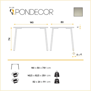 Mesa fija – Cristal negro y patas gris mate
