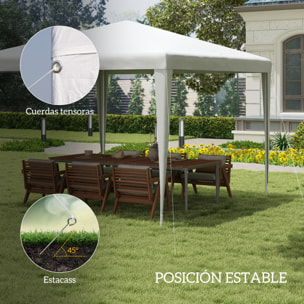 Carpa Desmontable 3x3 m Cenador Pabellón de Jardín con 4 Orificios de Drenaje y Marco de Acero Anti-UV Gazebo para Terraza Patio Exterior Camping Blanco