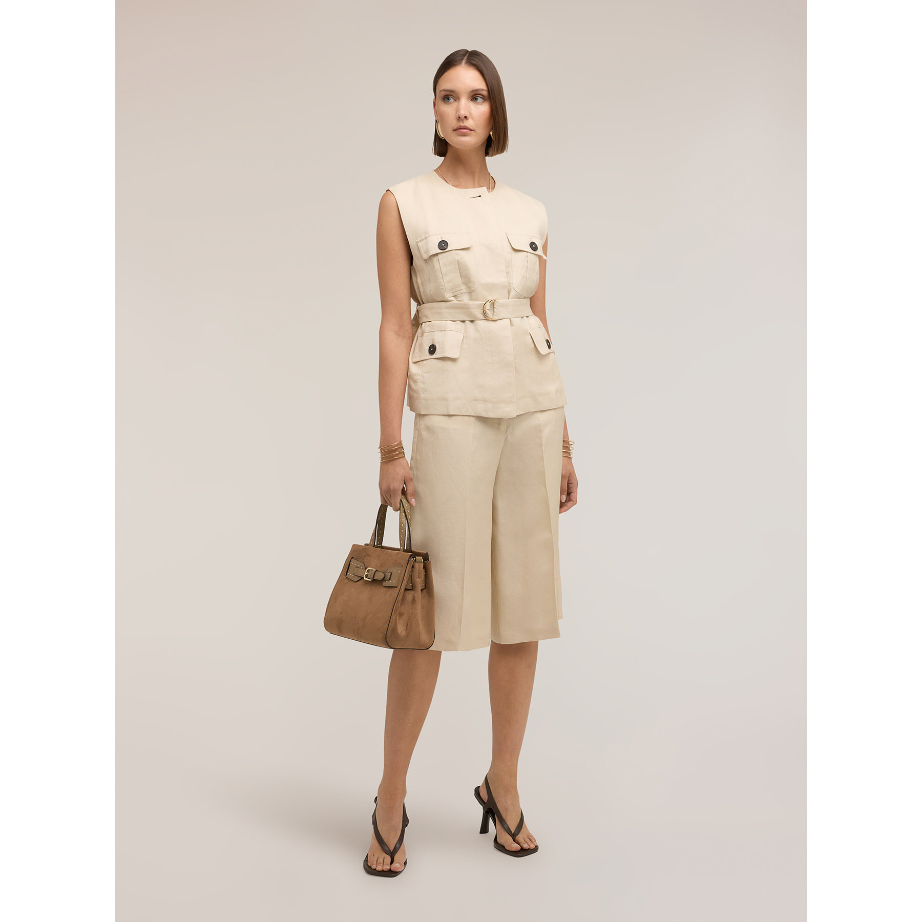 Motivi - Chaleco sahariana mezcla lino lyocell - Beige