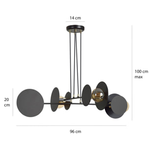 Lampada a sospensione Idea con cerchi geometrici in acciaio nero opaco