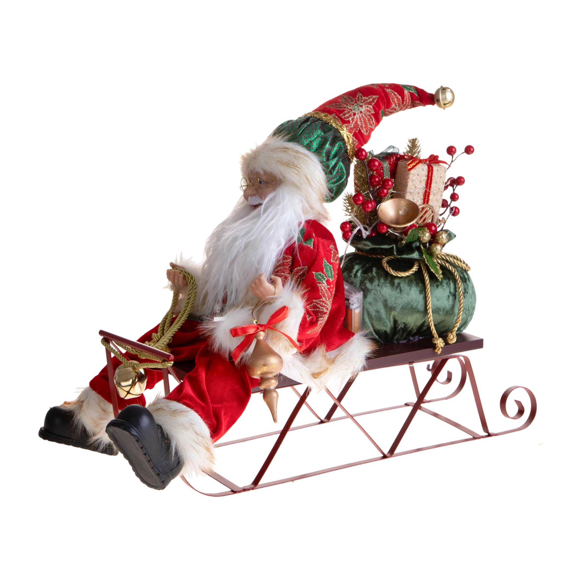 Babbo natale rococo' con slitta led - Pezzi 1 - ROSSO - Bianchi Dino SpA