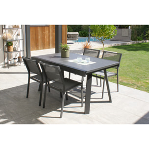 STOCKHOLM - Ensemble repas de jardin 4 places en aluminium gris anthracite