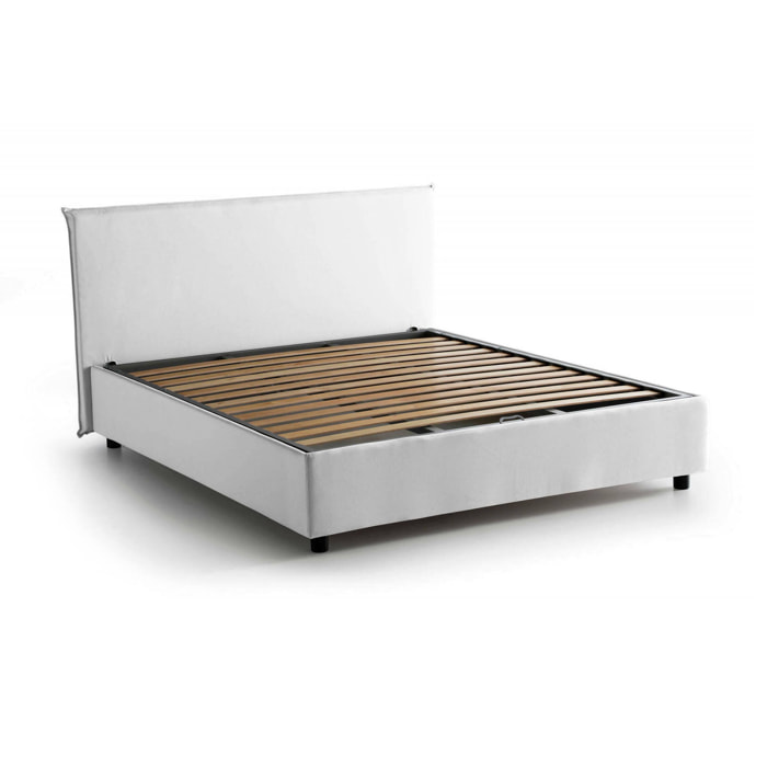 Letto alla francese Alvacus, Letto contenitore in tessuto, Apertura frontale, adatto per materasso Cm 140x200, 100% Made in Italy, Bianco
