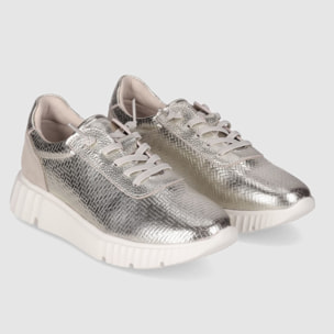 Zapatos de Piel - Platino - Tacón: Bajo