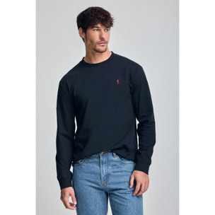 Maglietta blu marino a maniche lunghe con ricamo Rigby Go