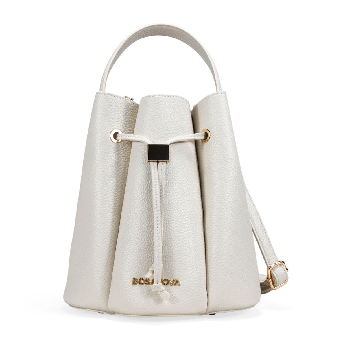 Bolso cubo beige efecto plisado