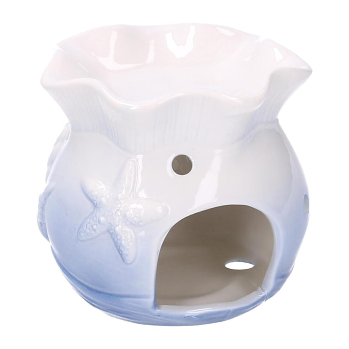 Bruciaessenze in ceramica con conchiglie blu tondo cmø13h10,2