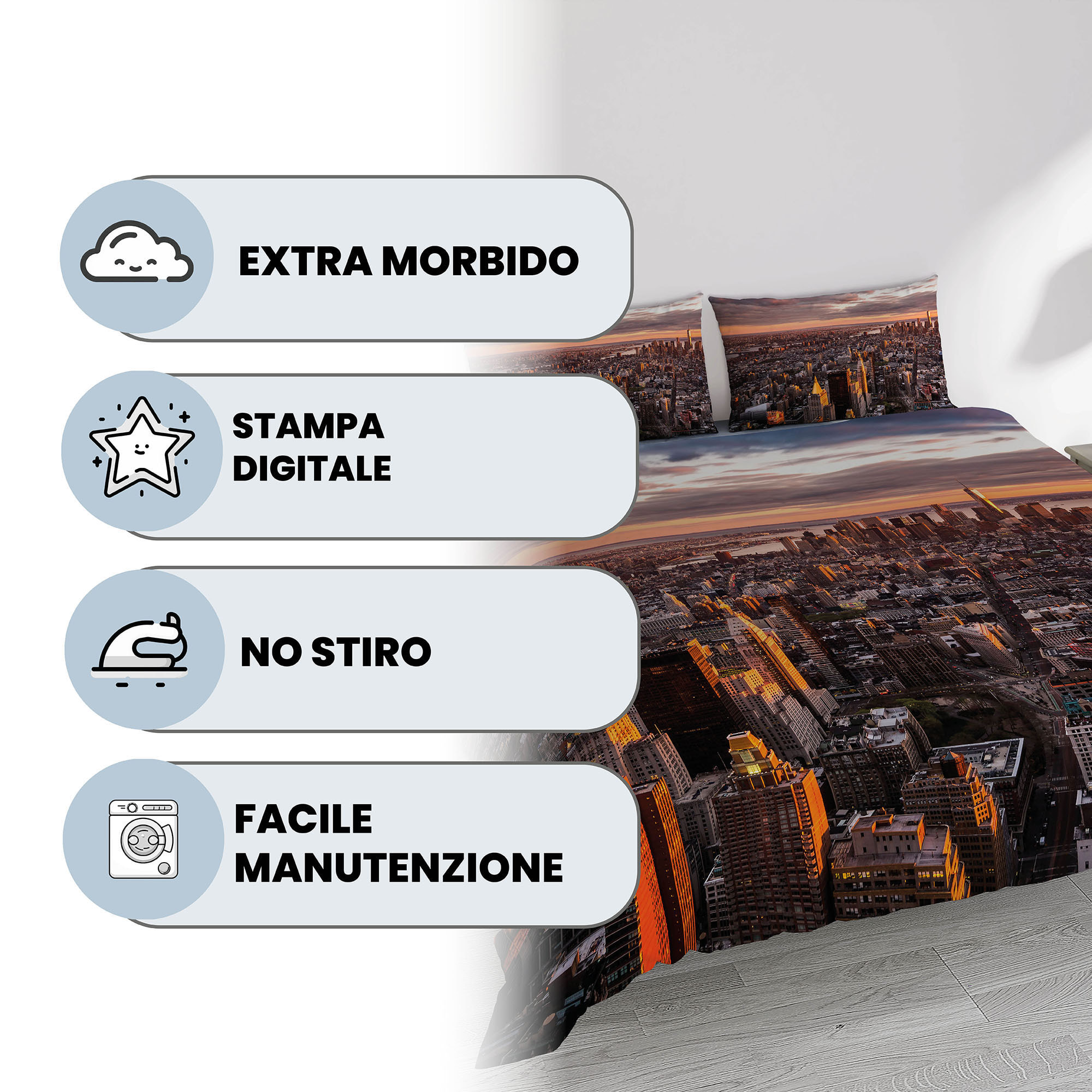 PARURE COPRIPIUMINO GOODNIGHT MATRIMONIALE - STAMPA DIGITALE 100% Microfibra