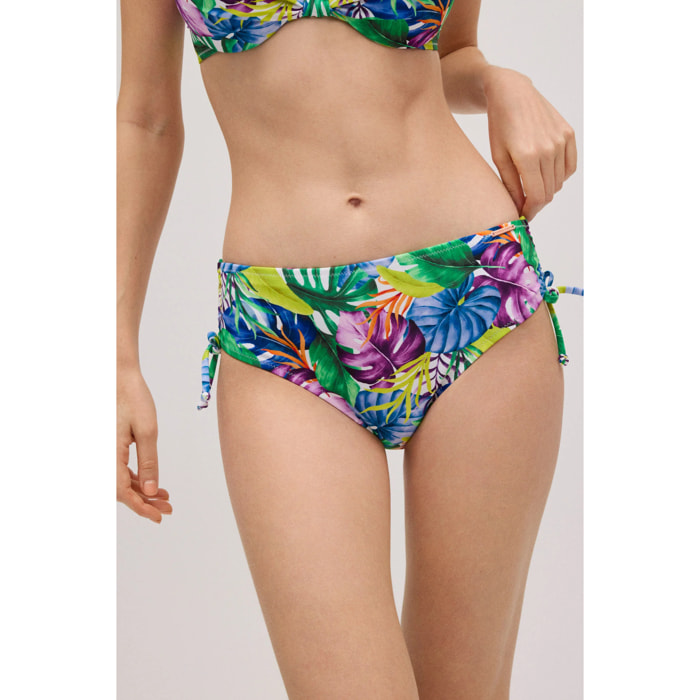 Slip bikini snellente midi con stampa tropicale
