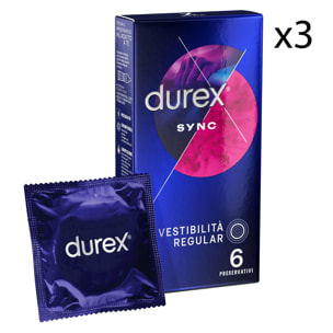 3x Preservativi Durex Sync con Rilievi e Nervature Stimolanti Forma Easy On - 18 Profilattici