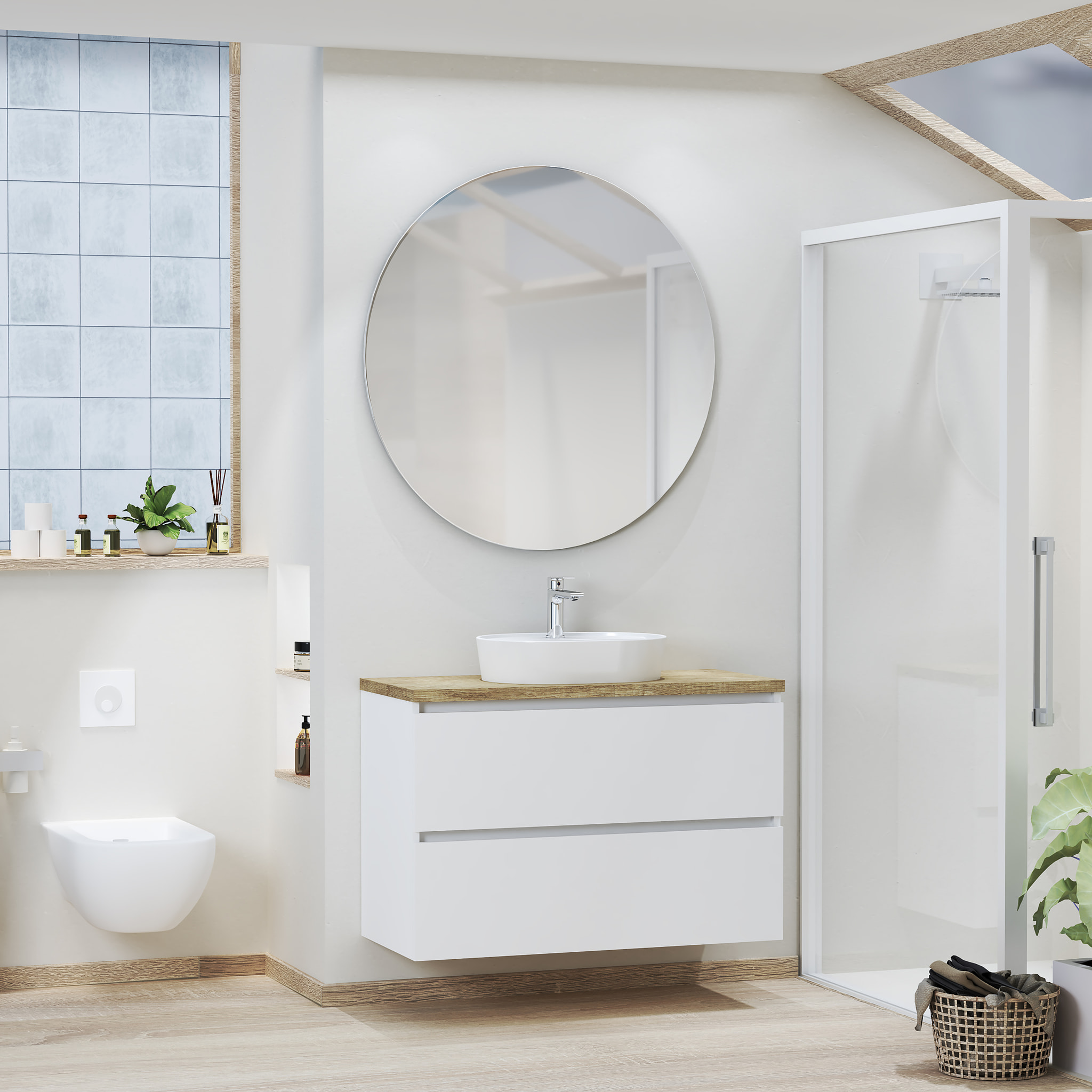 Conjunto mueble de baño NORDIK Alday, 100cm, Blanco Mate