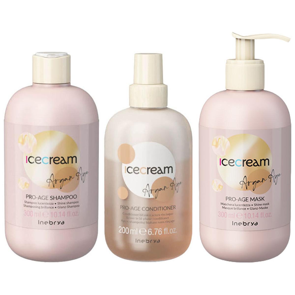 INEBRYA Kit Ice Cream Argan Age Shamp 300ml + Conditioner 200ml + Mask 300ml