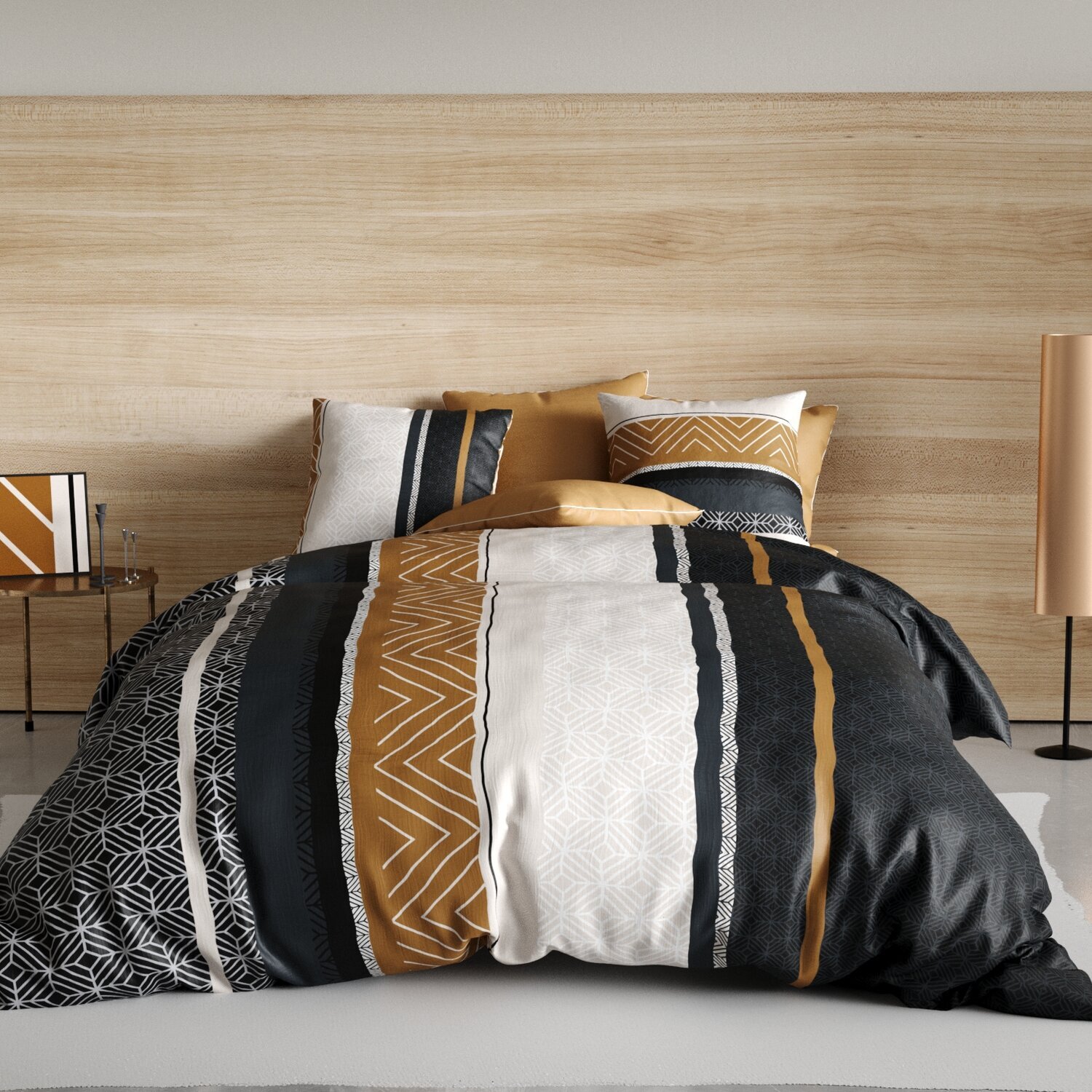 Parure imprimée avec housse de couette + taies en coton 57fils - Trophé