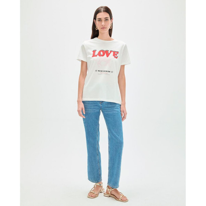 T-shirt LOVE con stampa leopardata