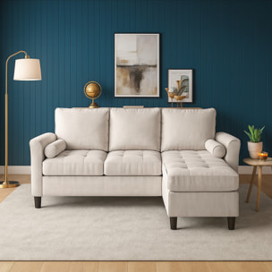 CHARLES - Canapé 3 places en tissu avec pouf beige