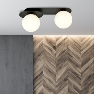 Lampada da soffitto PLAZA in acciaio nero e vetro opale