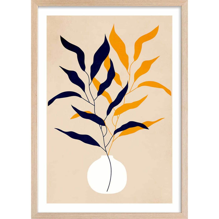 Affiche fleurs ""plante et purete"" Affiche + cadre en bois - Chêne