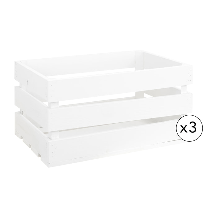 Pack 3 grandes caisses en bois massif de couleur blanc Hauteur: 25.5 Longueur: 49 Largeur: 29.5