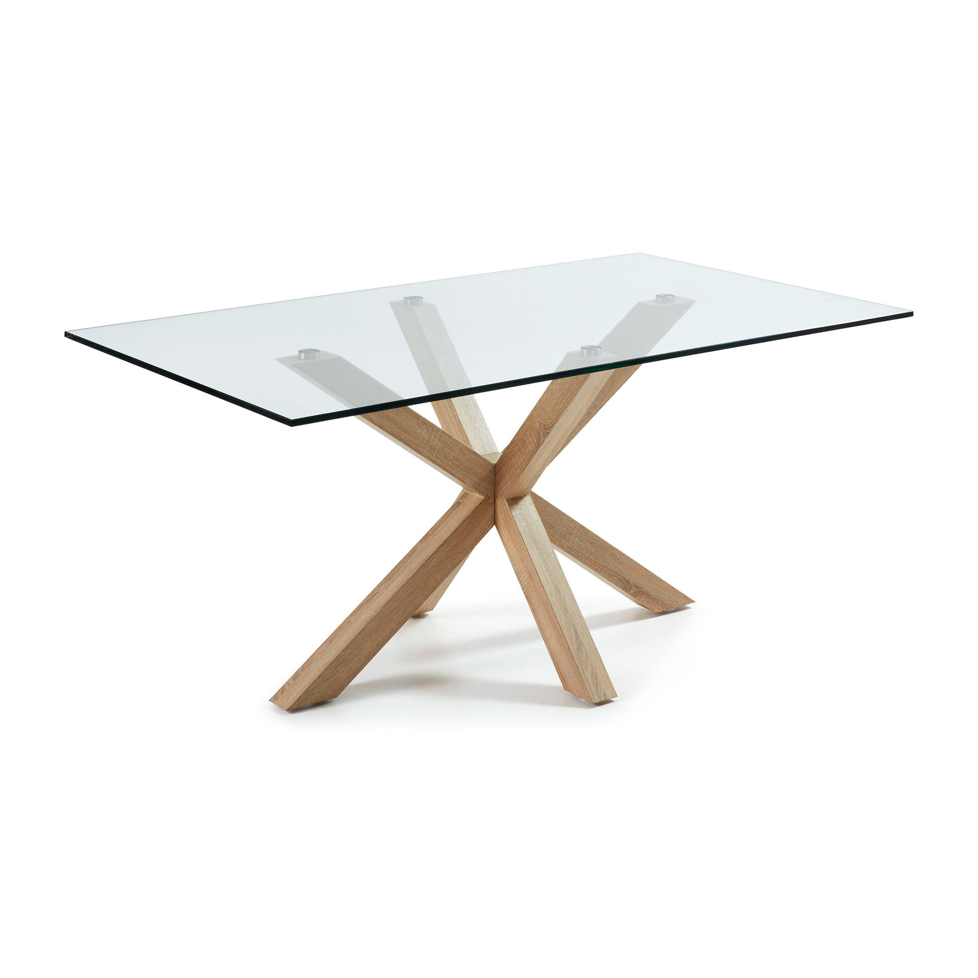 Mesa Argo de cristal y patas de acero efecto madera 160 x 90 cm