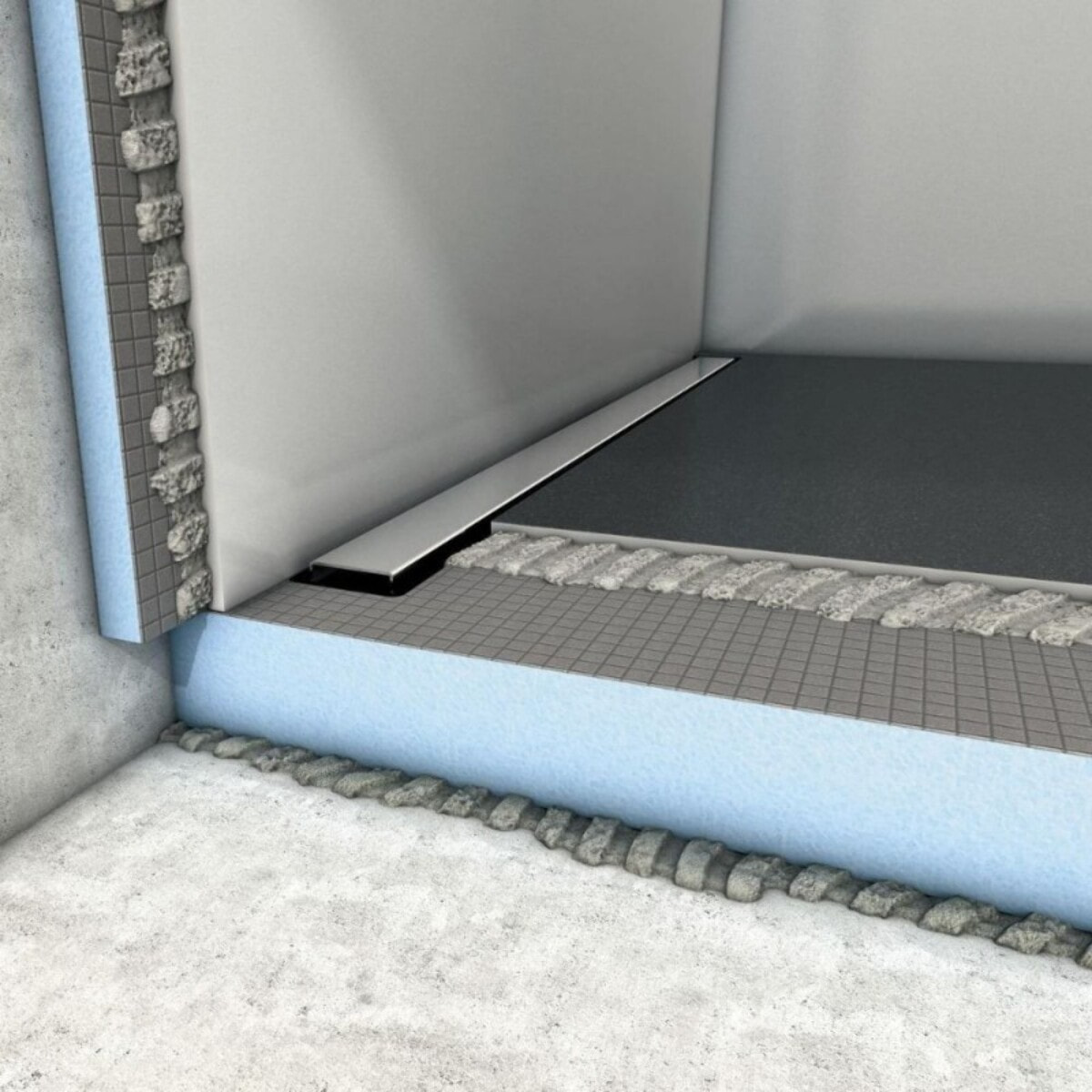 Receveur à carreler WEDI Fundo Riolito Neo + barrette de finition inox + bonde vertical + kit d'étanchéité 180 x 90 cm