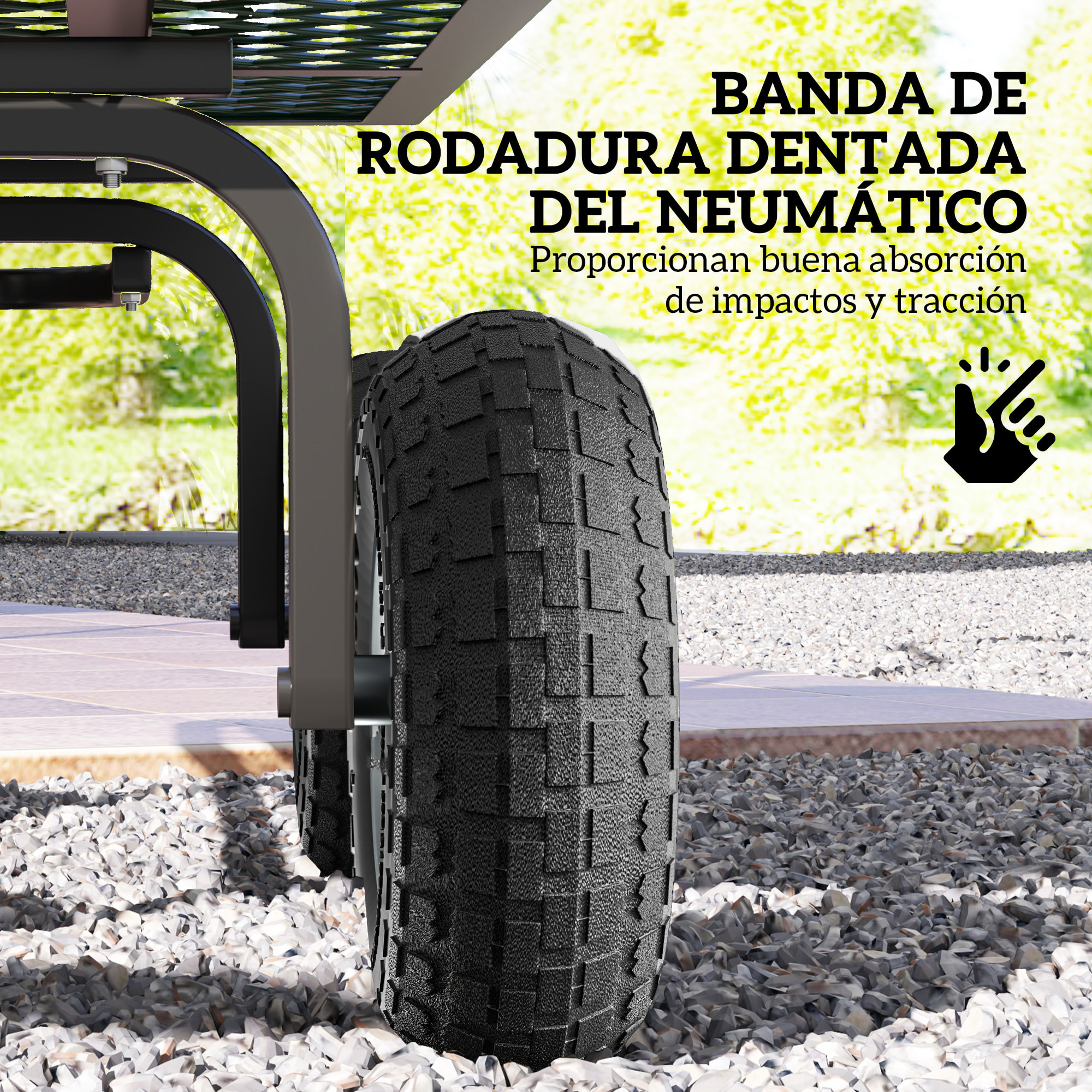 Juego de 4 Ruedas para Carretilla, Neumáticos de Goma Ø255 x 75 mm, Ruedas de Repuesto, Eje de 16 mm, Carga 80 kg, para Carros de Mano y Carritos de Jardín, Negro